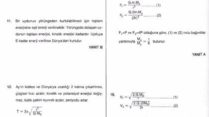 Kepler Yasaları – Kütle Çekim Kuvveti Çözümlü Sorular – PDF