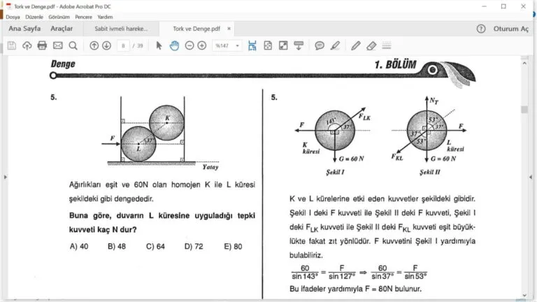 Tork ve Denge Çözümlü Sorular – PDF