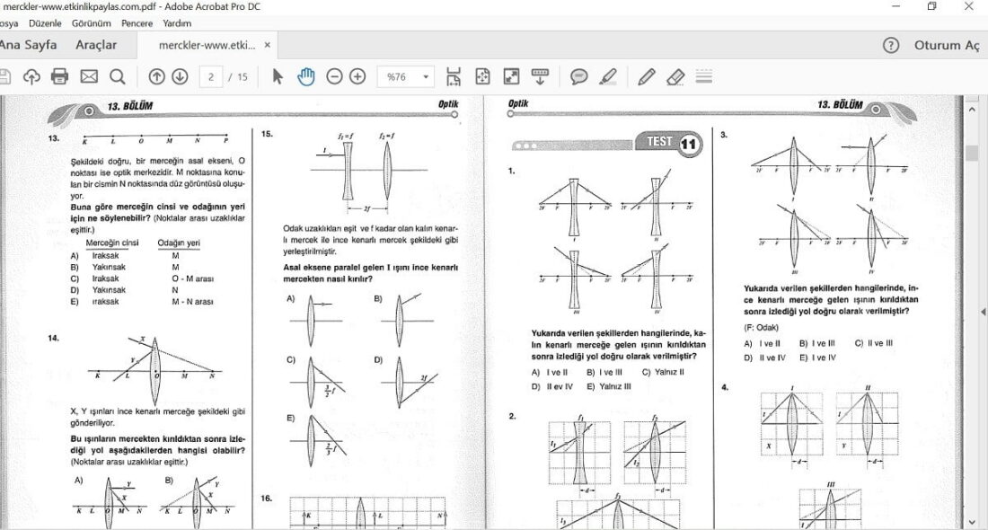 Mercekler Çözümlü Sorular PDF İndir