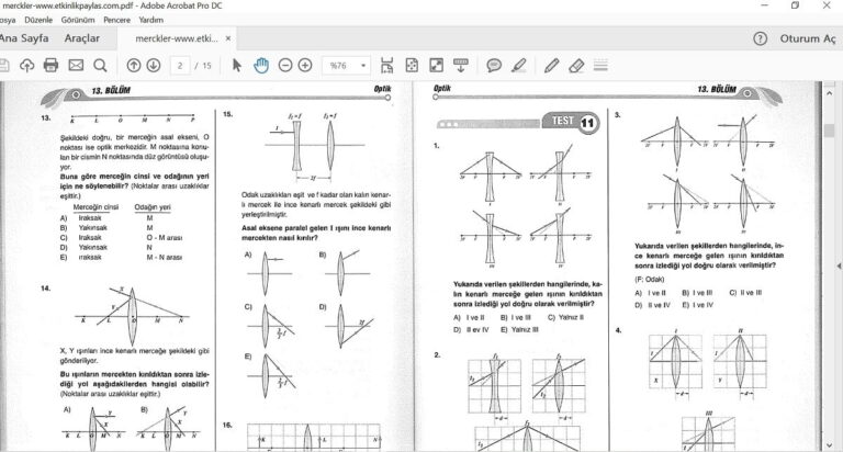 Mercekler Çözümlü Sorular PDF İndir