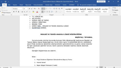 Proje Okullarına Başvuru Dilekçesi – word – 2026