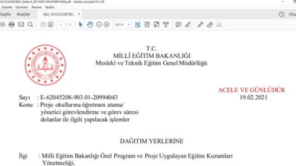 Proje Okullarına Öğretmen ve Yönetici Atama Sonuçları