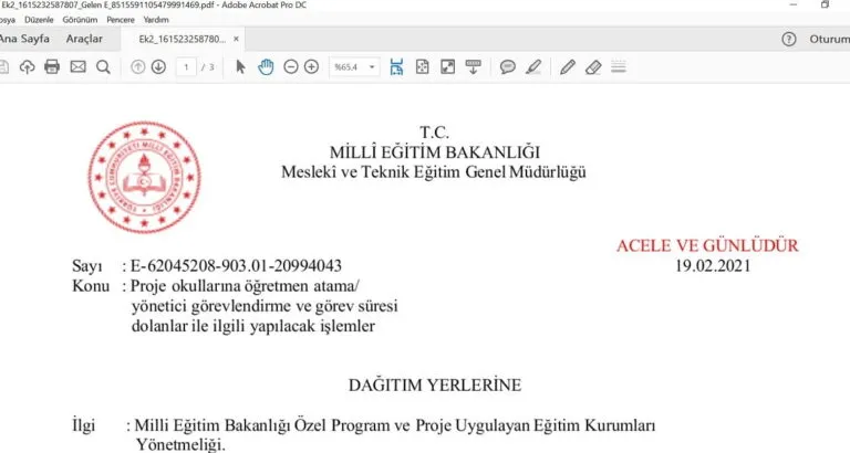 Proje Okullarına Öğretmen ve Yönetici Atama Sonuçları