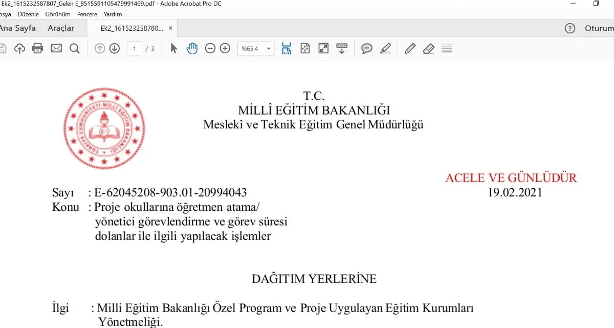 Proje Okullarına Öğretmen ve Yönetici Atama Sonuçları