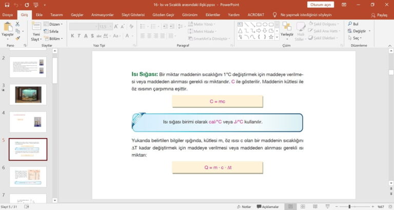 Isı Sığası ve Öz Isı Konu Anlatım Sunusu – PPT