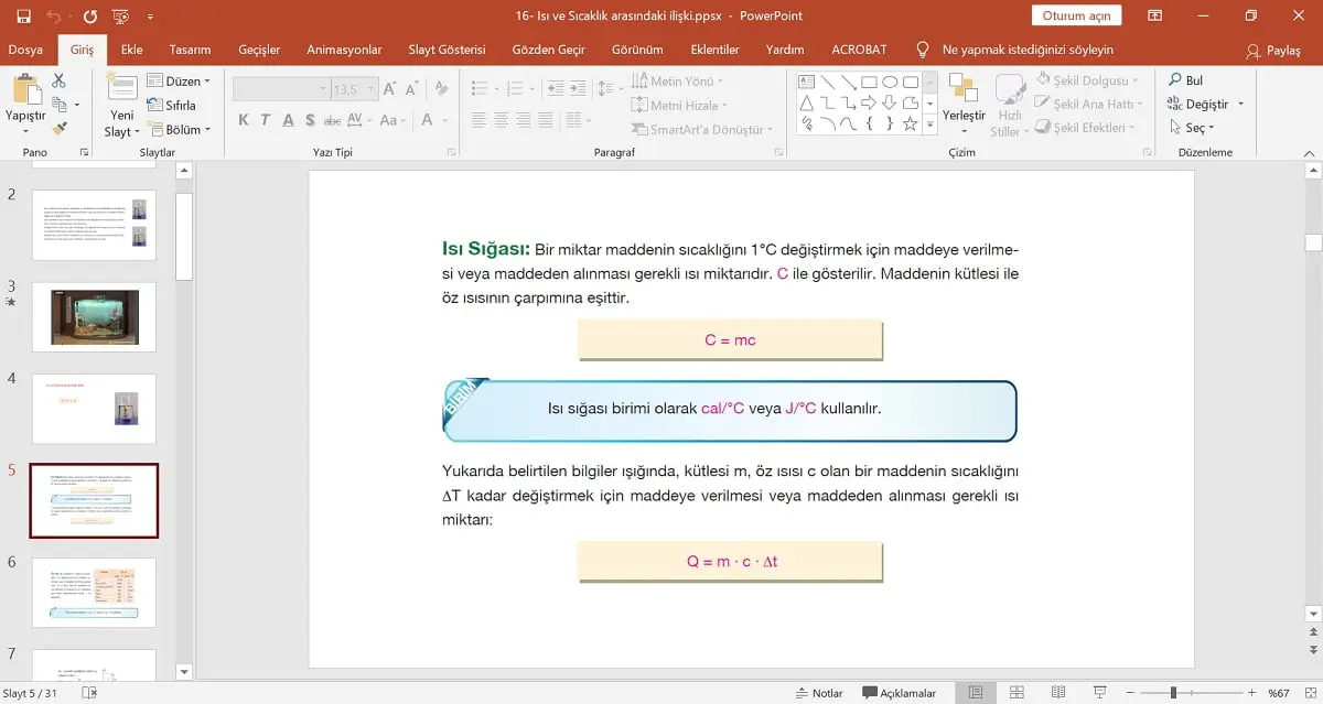 Isı Sığası ve Öz Isı Konu Anlatım Sunusu - PPT