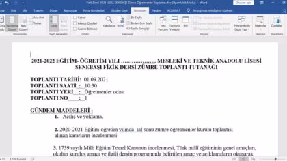 Fizik Sene Başı Zümre Öğretmenler Toplantı Tutanağı – Eylül – 2026