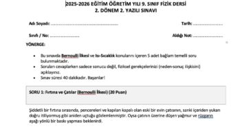 9. Sınıf Fizik 2. Dönem 2. Yazılı Soruları (2026) – Cevap Anahtarlı PDF İndir