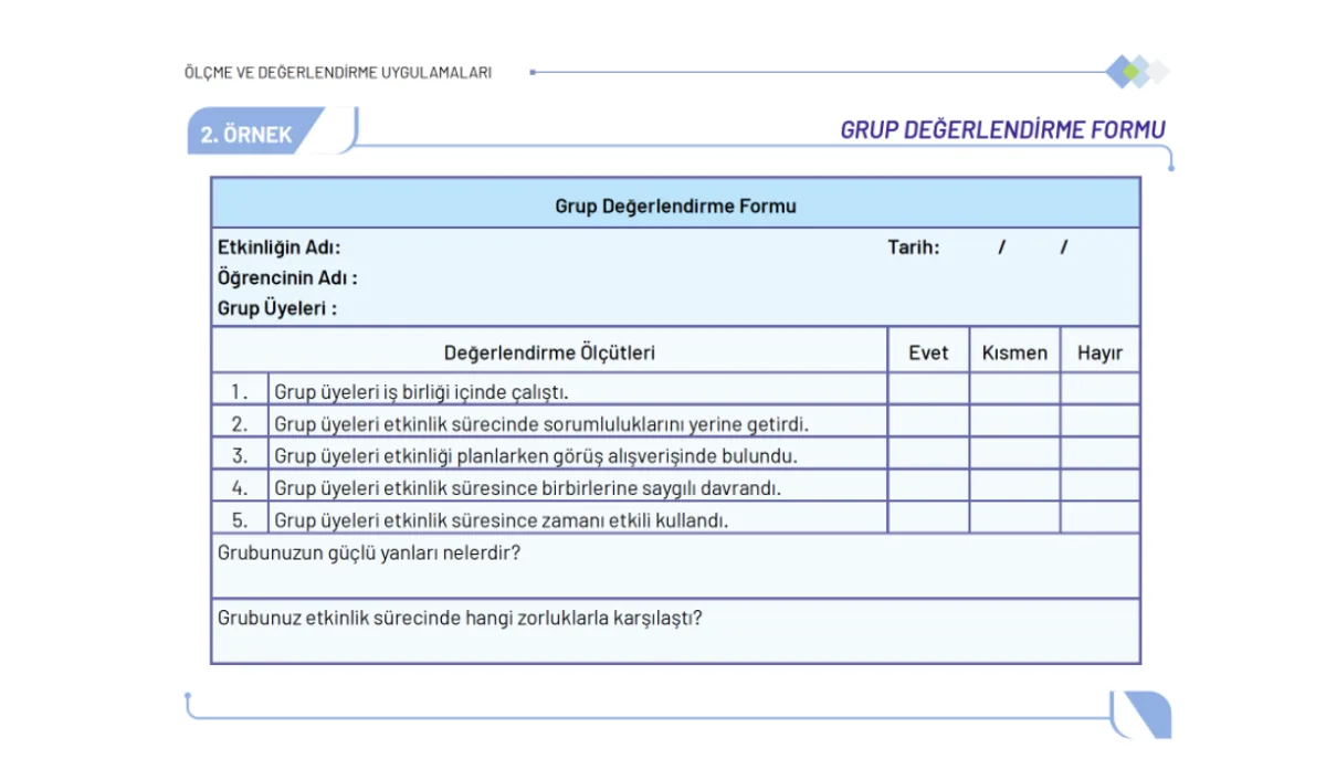 Öğrenci Grup Değerlendirme Formaları - Maarif Modele Uygun