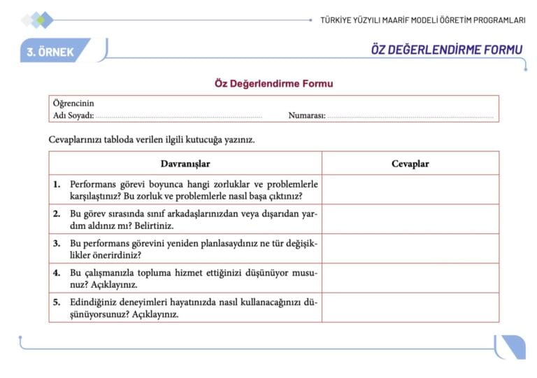 Öz Değerlendirme Formu – WORD – Maarif Modeline Uygun – 4 Adet