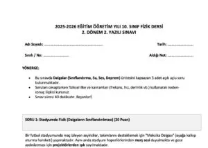 10. Sınıf Fizik 2. Dönem 2. Yazılı Sınav Soruları ve Cevap Anahtarı – 2026