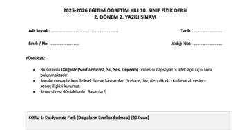 10. Sınıf Fizik 2. Dönem 2. Yazılı Sınav Soruları ve Cevap Anahtarı – 2026