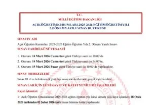 Açık Öğretim Okulları 2025-2026 Eğitim Öğretim Yılı 2.Dönem Yeni Kayıt ve Kayıt Yenileme İşlemleri Duyurusu